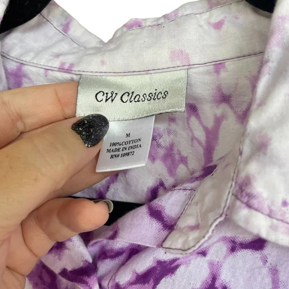 CW Classics Women's Purple & White Tie Dye TCU Horned Frogs Blouse Size Medium - Picture 2 of 5
